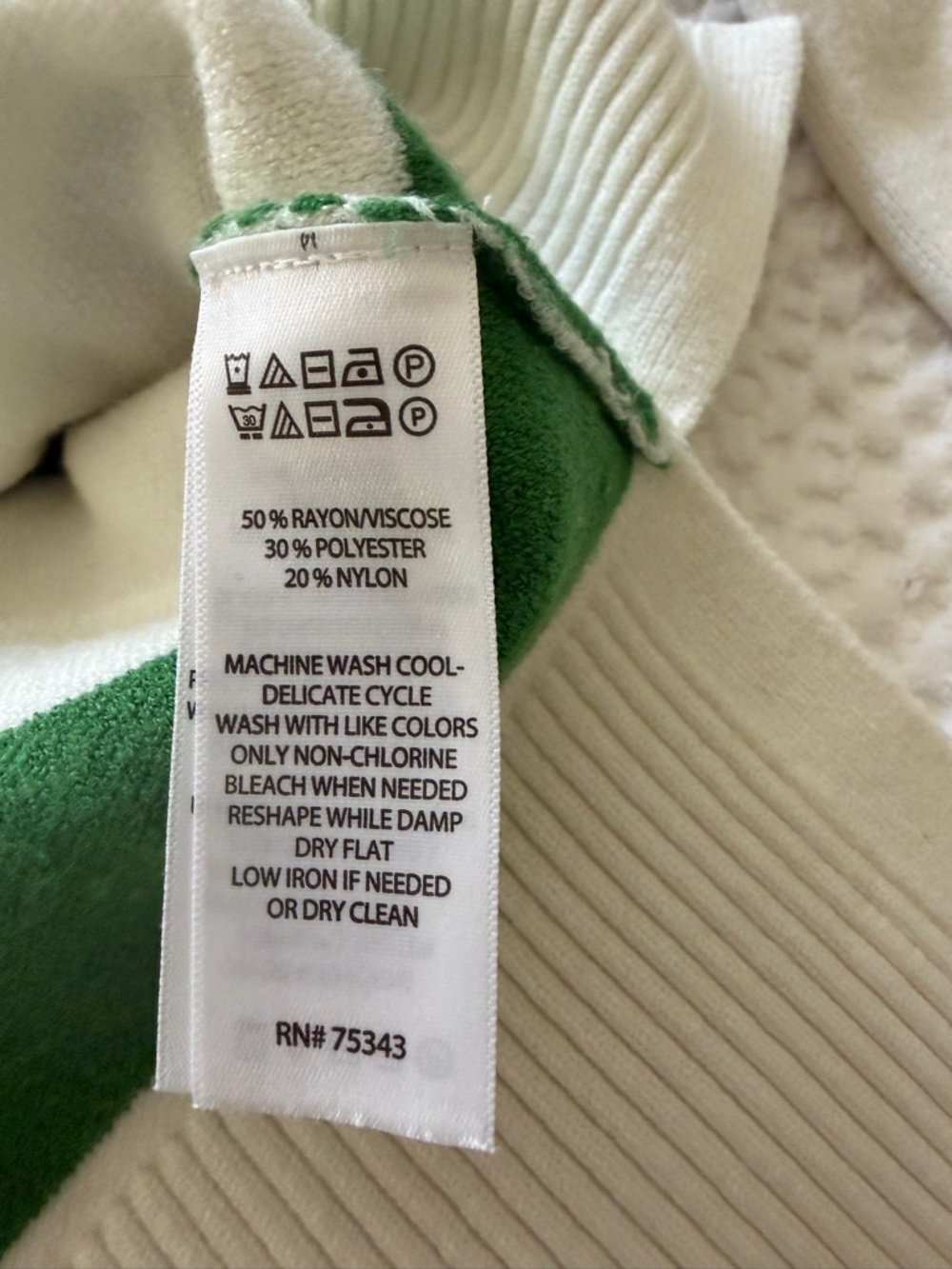 Tahari White and Green Striped Collared Rugby Sweater - Picture 4 of 5